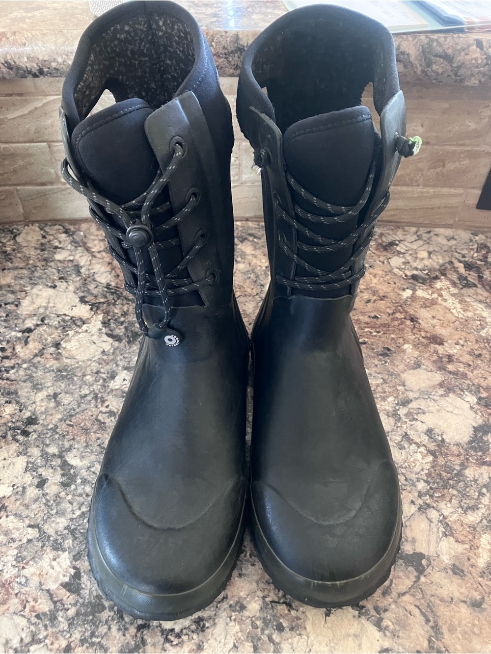 Kids Black Insulated Waterproof Lace-Up Rain & Snow Boots